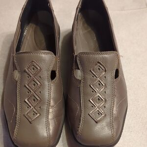 Hotter Brown Leather Loafers with Diamond Pattern